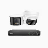 FDH600 - 8 Channel PoE Security System with 1 Bullet & 1 Turret Dual Lens Cameras, 6MP Resolution, 180° Panoramic View, Smart Dual Light Night Vision, Two-Way Audio, Active Siren & Alarm, Human & Vehicle Detection, IP67